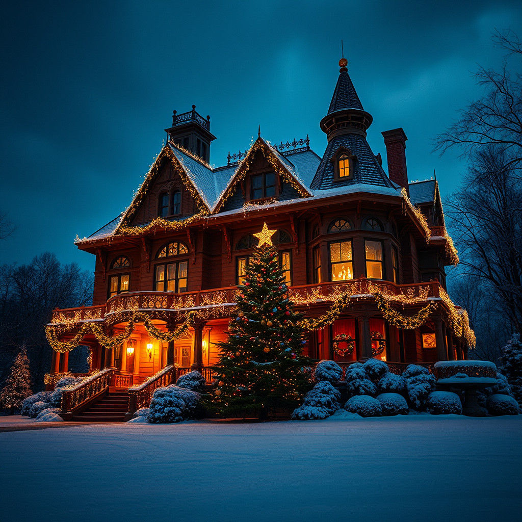Victorian Christmas House in Cinematic Style