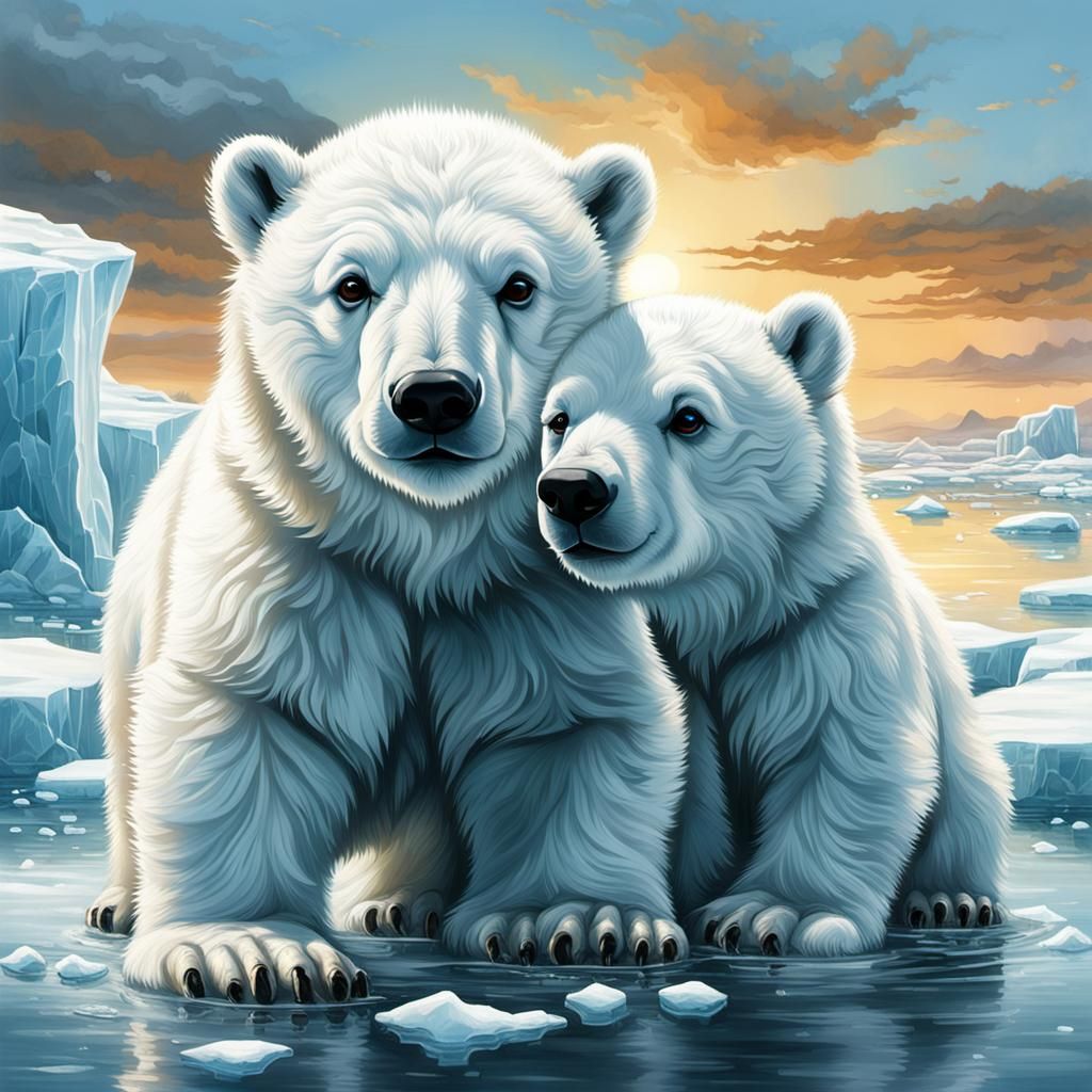 Playful Polar Bear Cubs in Arctic Landscape