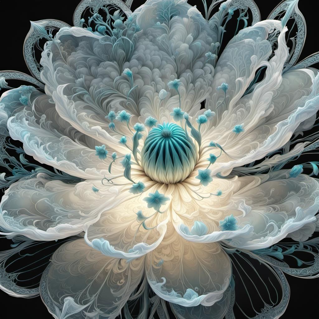 Luminous White Marble Flower in Anime Art Style