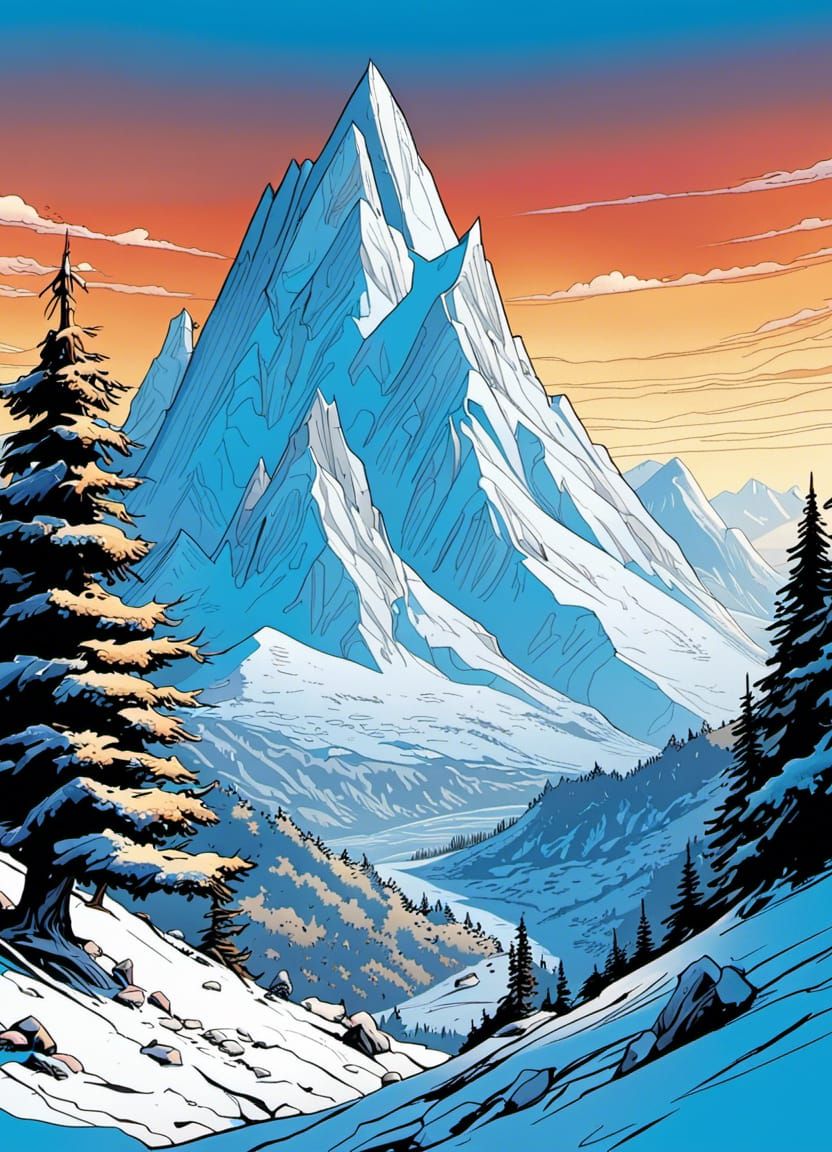 Snowy Mountain Comic Book Art