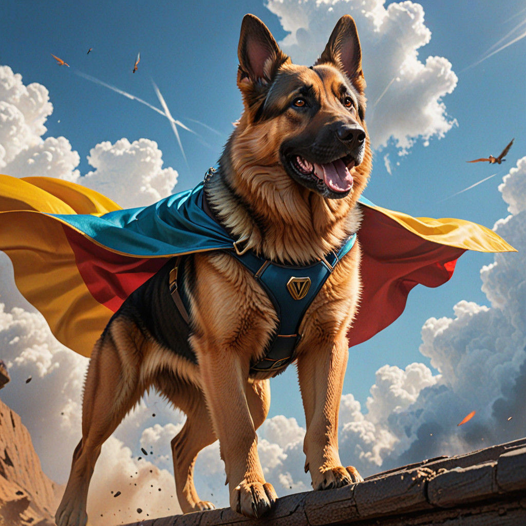 German Shepherd Hero Soars Through the Skies in Vibrant Comi...