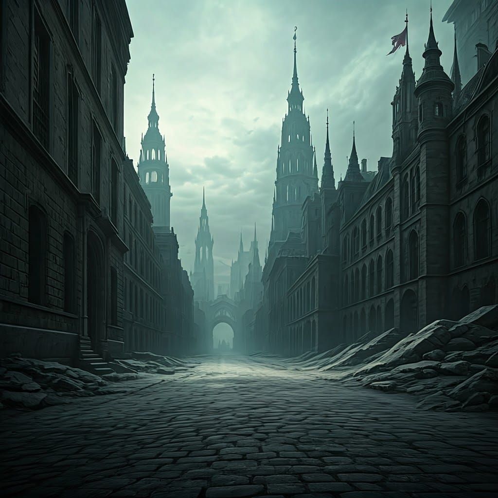 Desolate Twilight Cityscape in Ruins