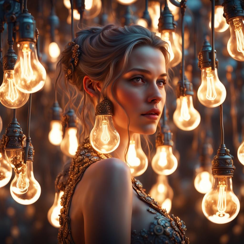 Luminous Lightbulb Girl in Detailed Digital Art