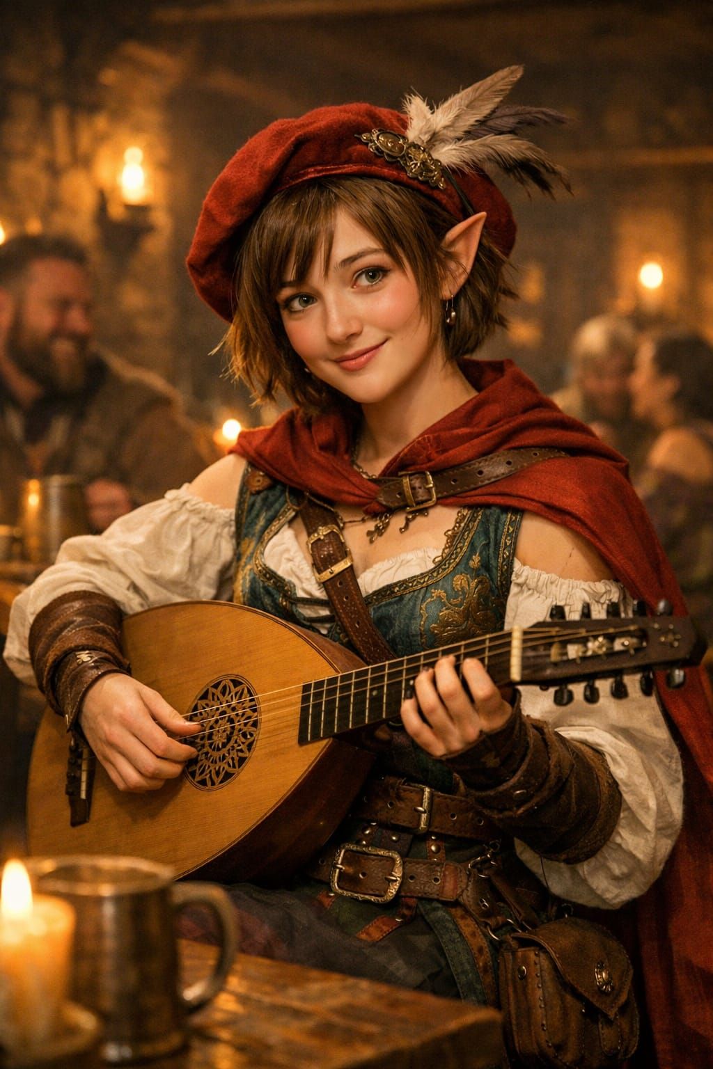 Elf Bard Plays Lute in Tavern