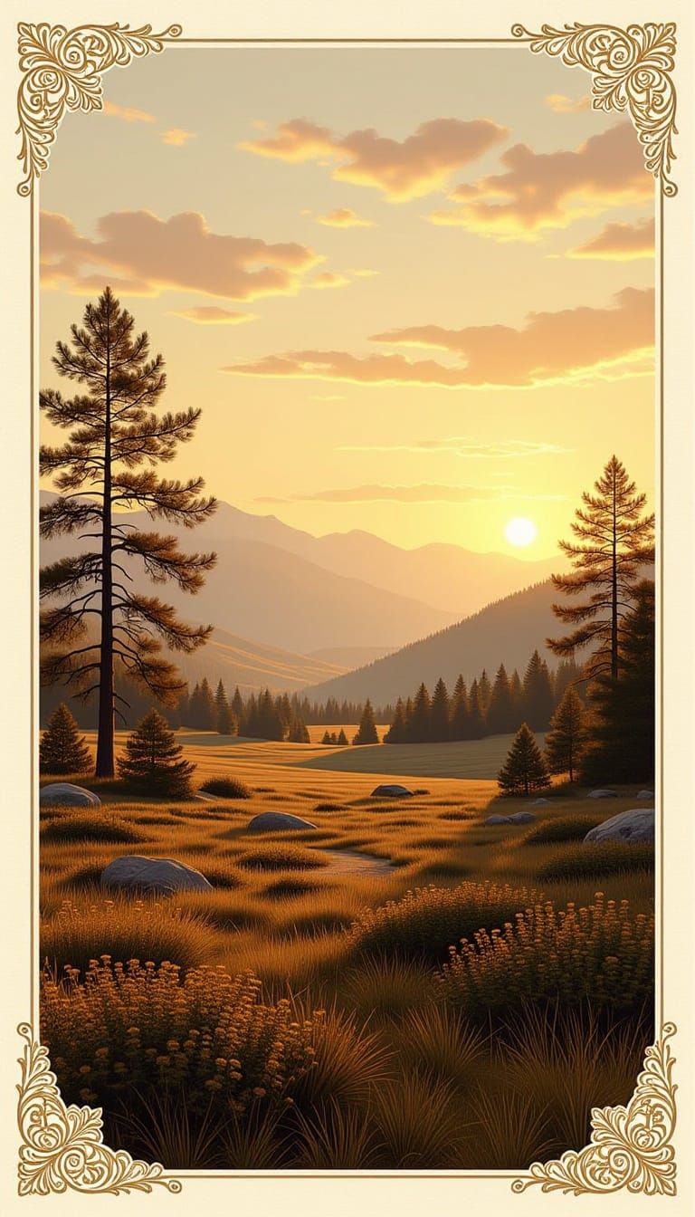 Golden Hour Landscape with Ornate Embellishments