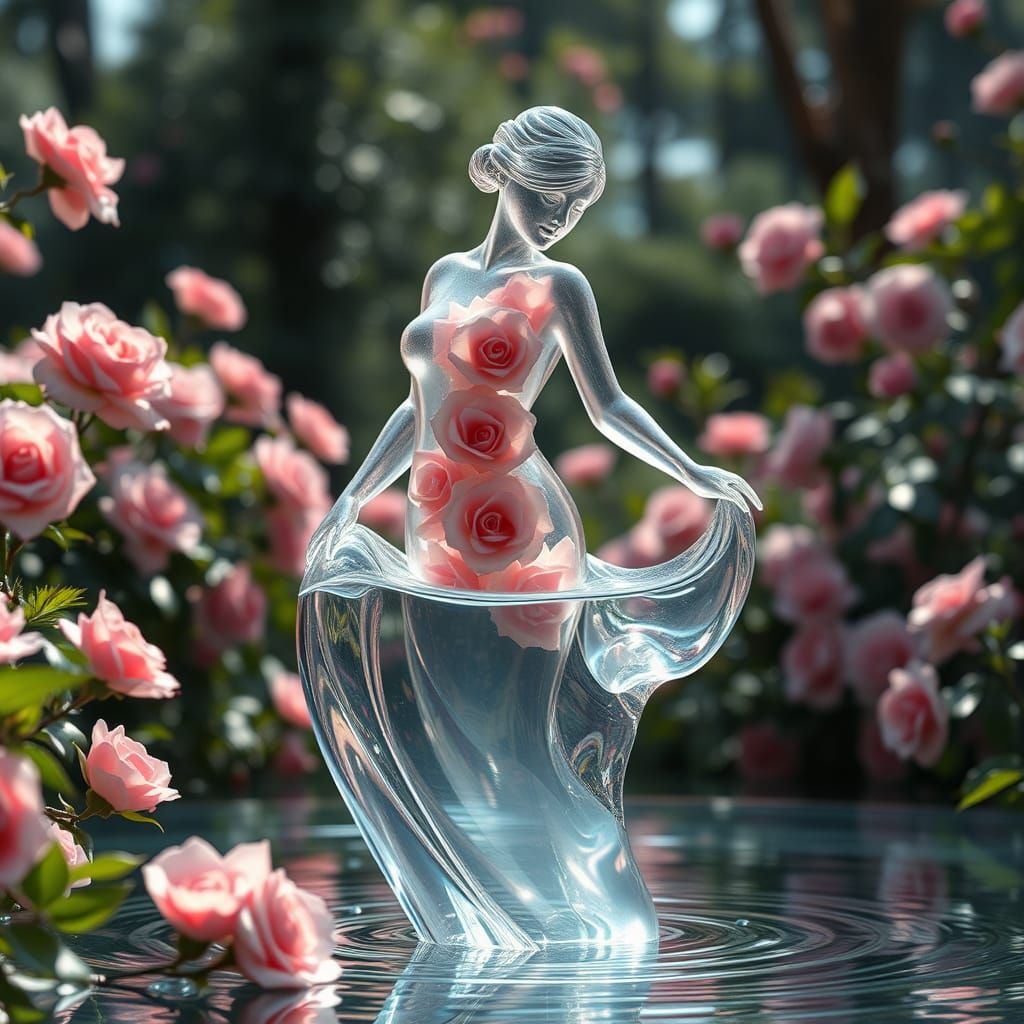 Ethereal Glass Mermaid Emerging from Crystal Waters