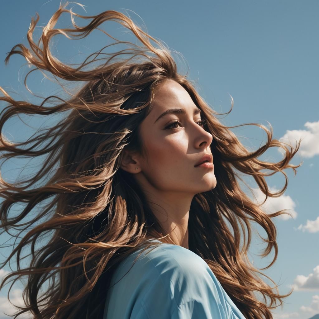Dreamy Portrait of Woman with Flowing Hair