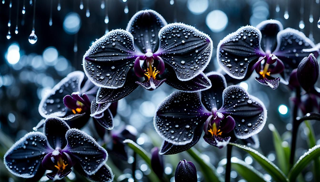 Alien Black Orchids in Frosty Garden