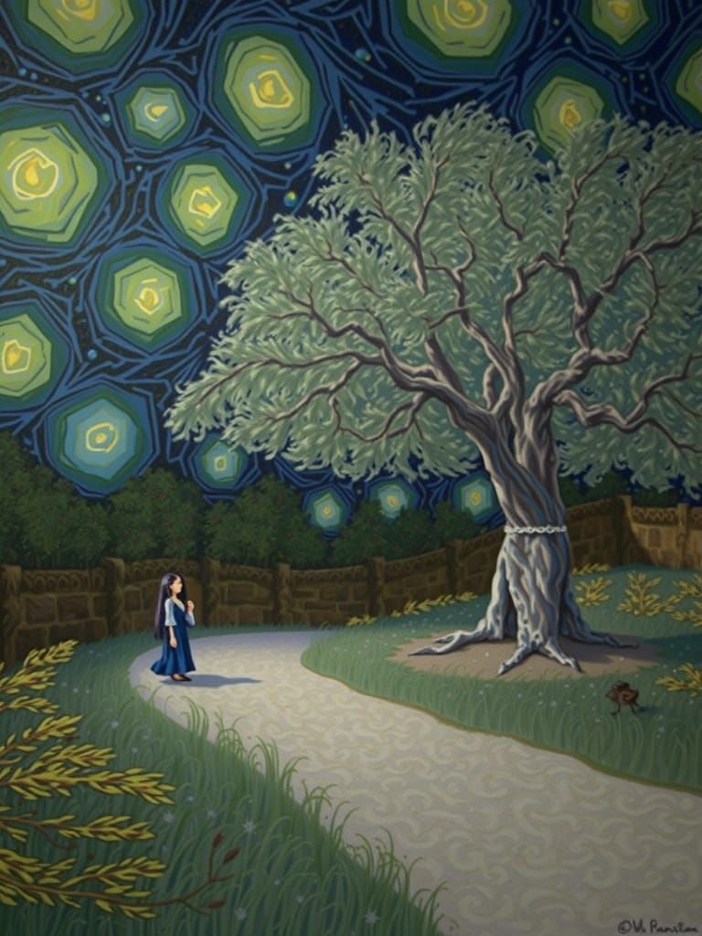 Ethereal Woman Under Majestic Weeping Willow