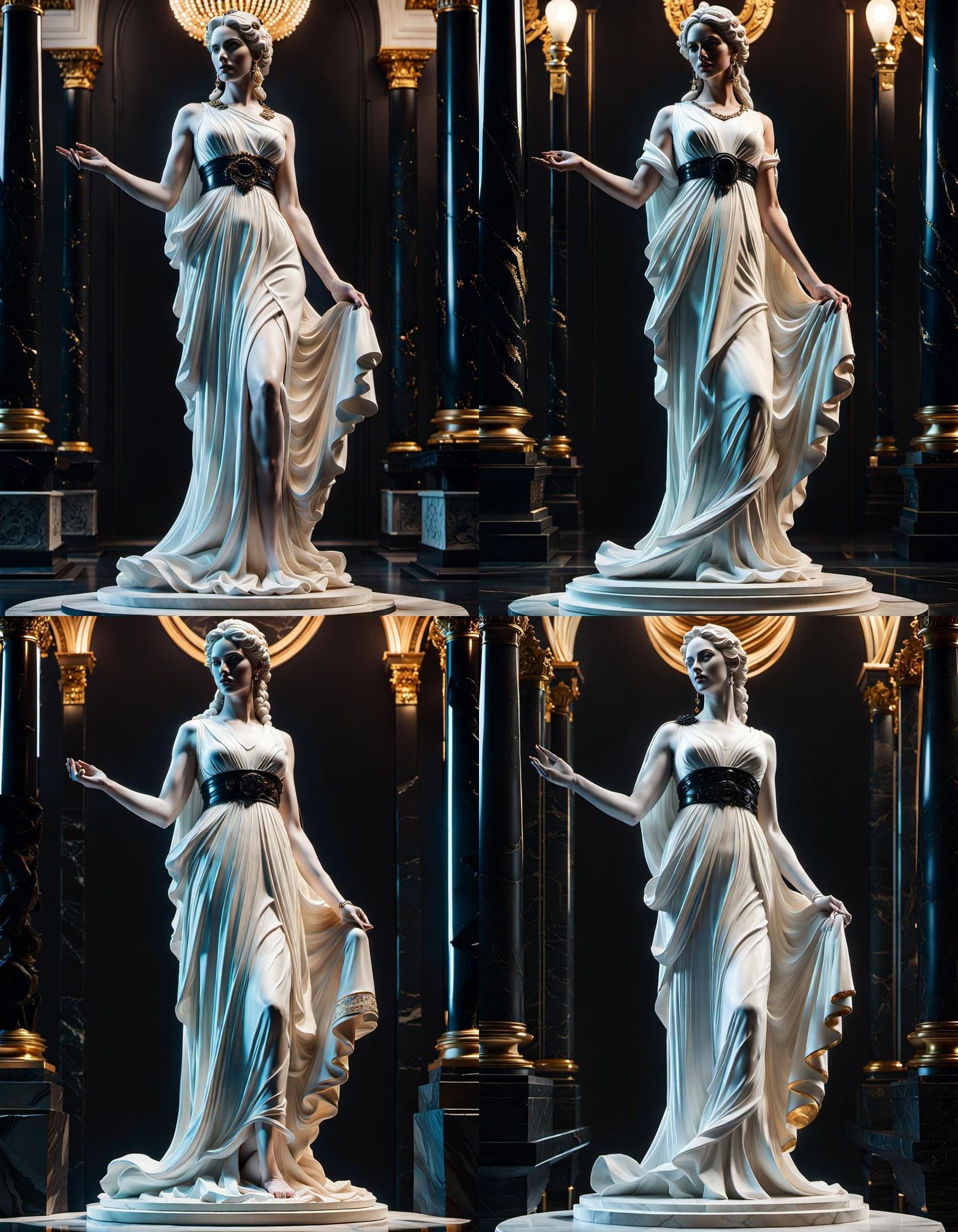 Marble Statue with Flowing Onyx Dress