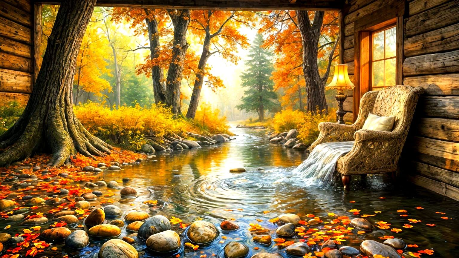 Impressionist Autumn Woodland Stream Painting