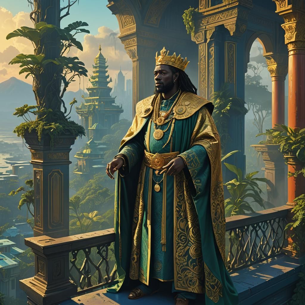 African King Overlooks Empire: Fantasy Concept Art
