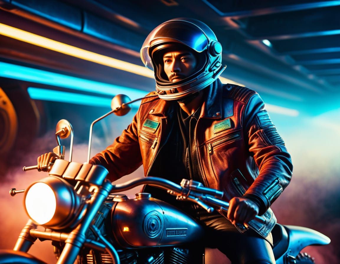 Space Cowboy Rides Spaceship at Golden Hour