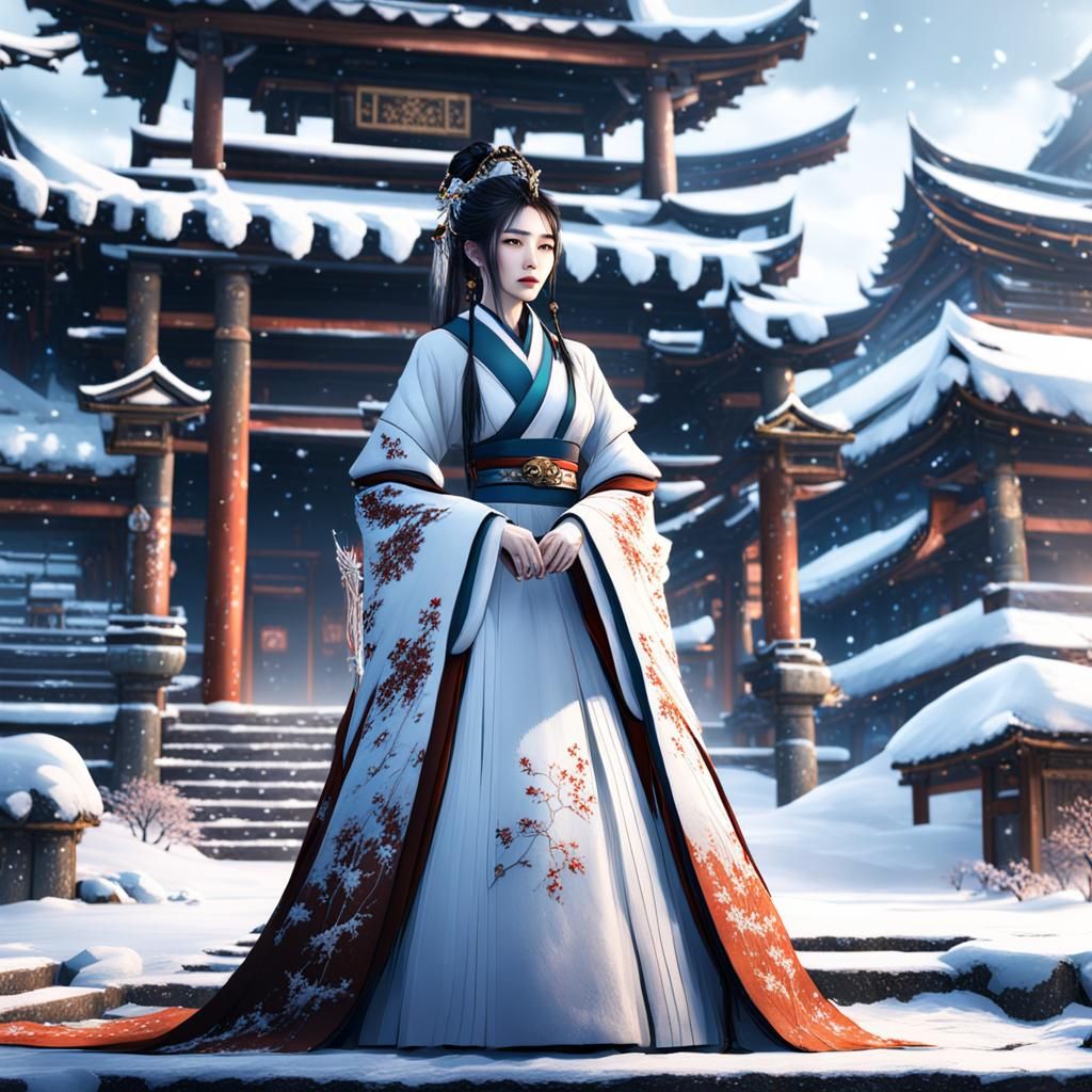 Winter Japanese Princess: Detailed Fantasy Art