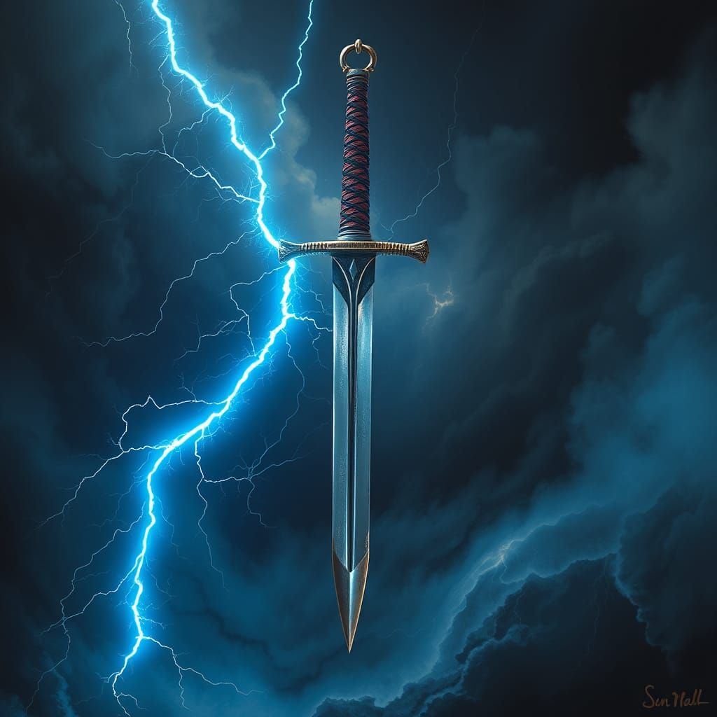 Electric Sword Amidst Ominous Thunderstorm