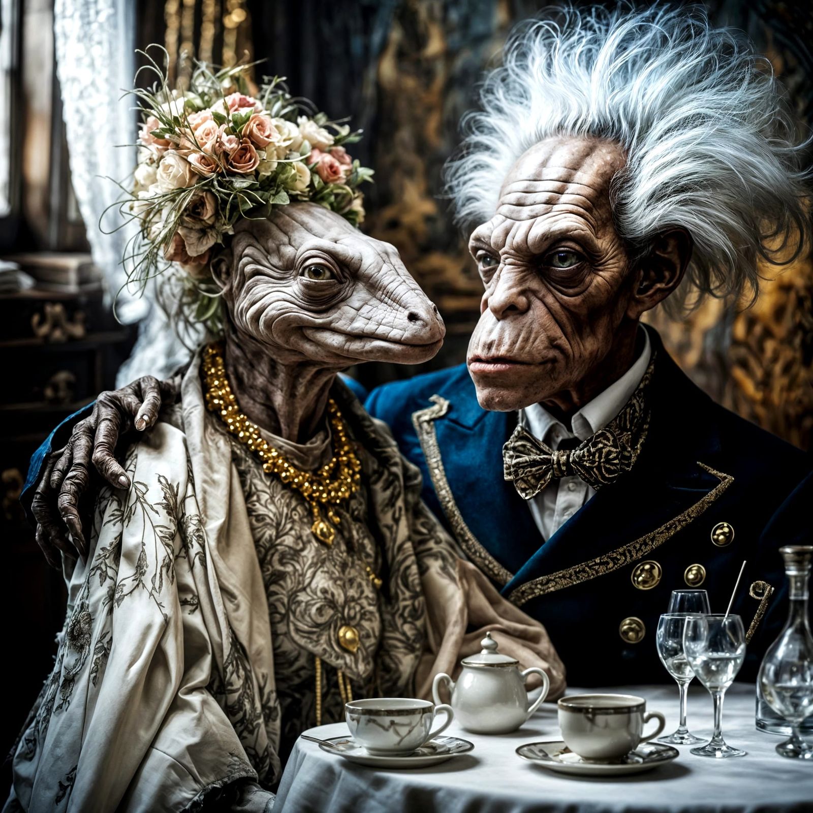 Surreal Alien Restaurant Celebration in Gritty Magical Reali...