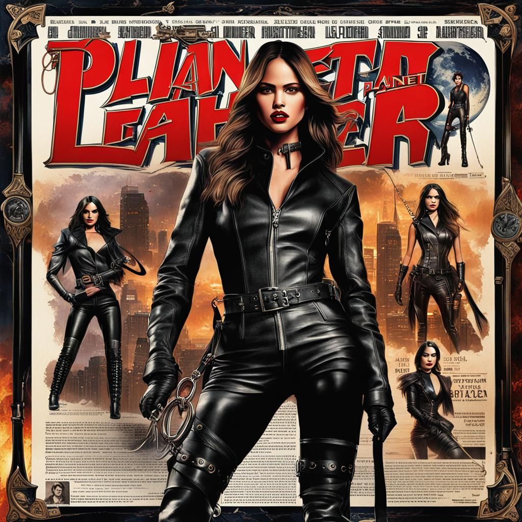 Tabloid Cover: Woman in Leather with Leash, Digital Art