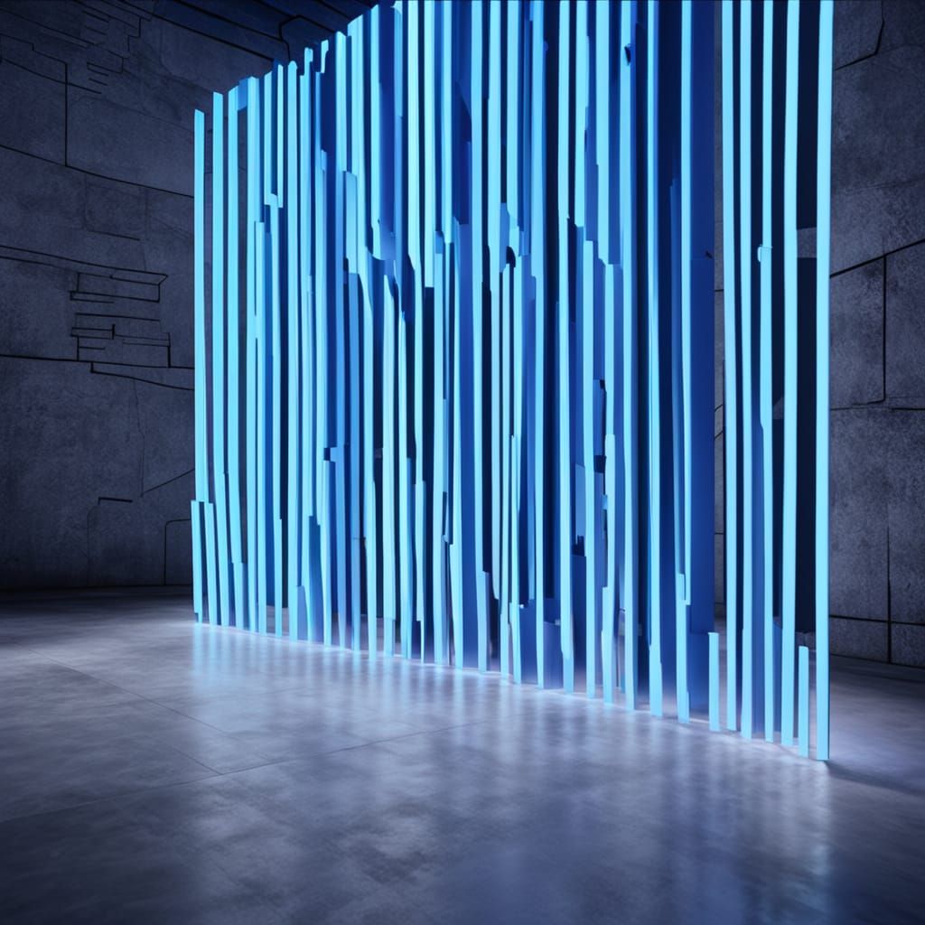 Glowing Blue Neon Sculpture on Dark Background
