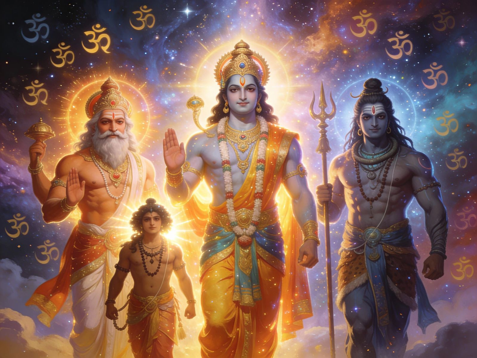 Divine Hindu Gods United in Cosmic Fantasy Art