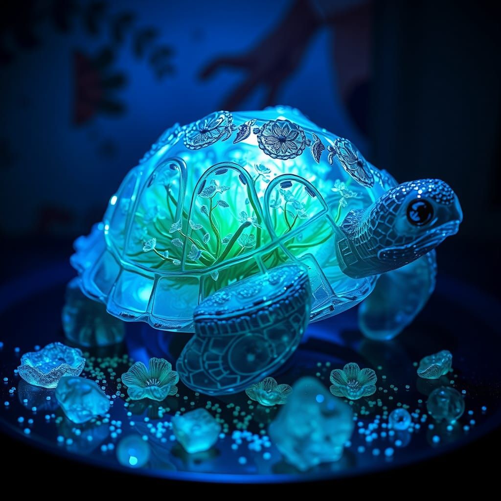 Bioluminescent Turtle Shell Crystal Sculpture