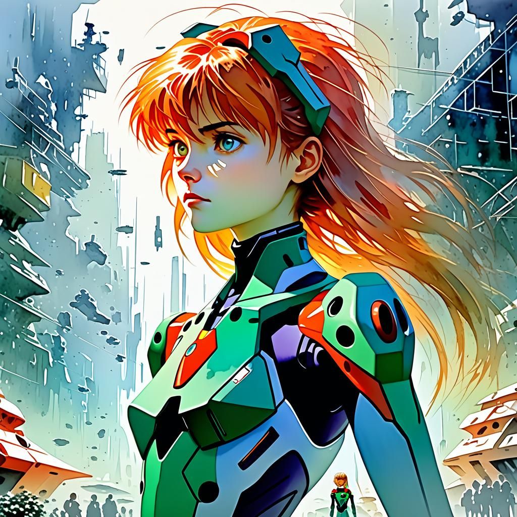 Asuka Langley in Watercolour Wonderland