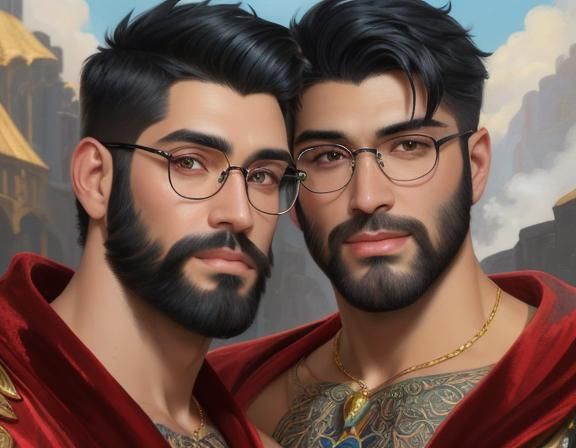 Portrait of Handsome Gay Couple in Impressionist Style