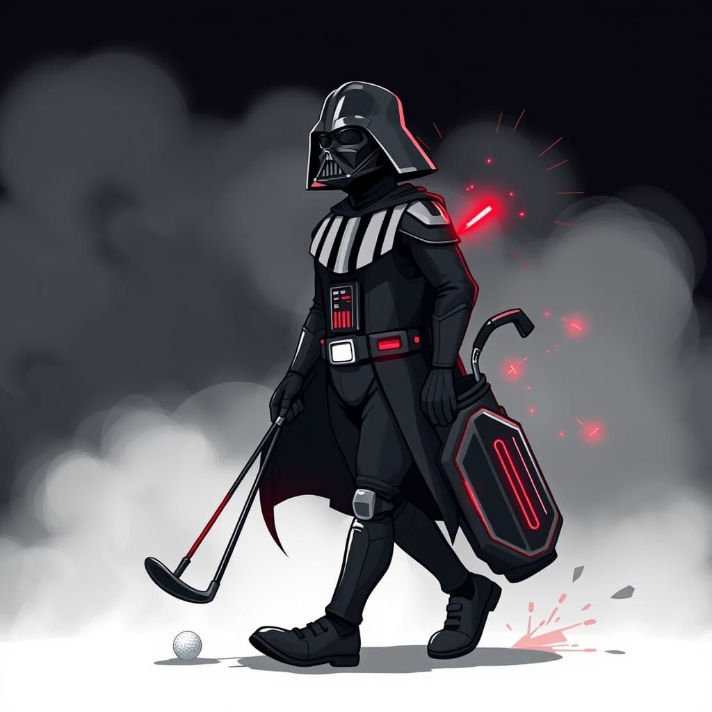 Stylized Darth Vader Golfing with Futuristic Flair