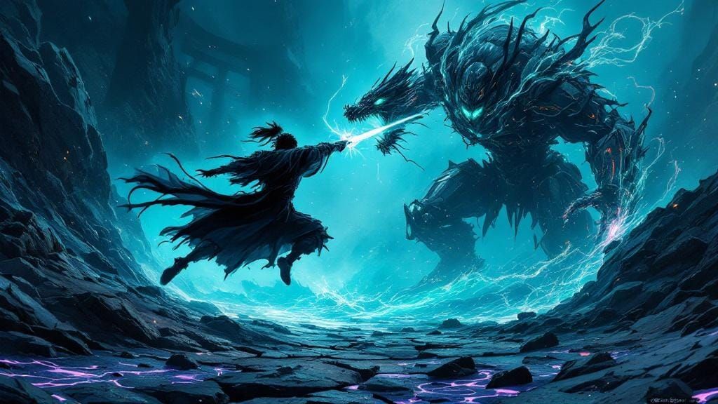 Epic Fight Scene: Shadow Dragons Battle Mecha-Samurai