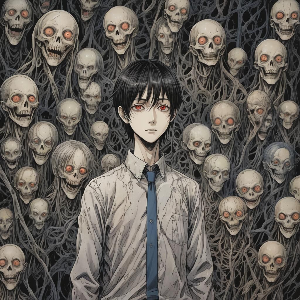 Cursed Cryptic Echoes in Dark Manga Style