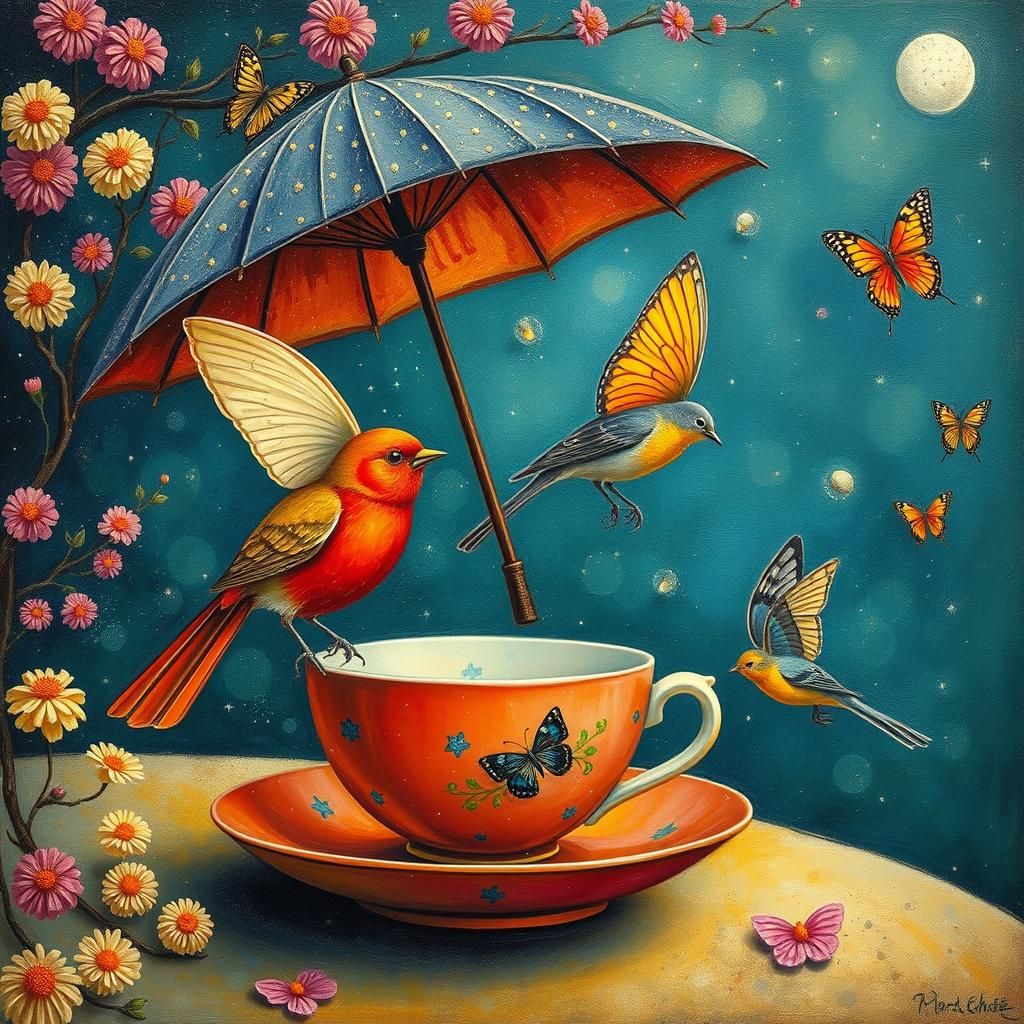 Surreal Birds, Butterflies and Teacups