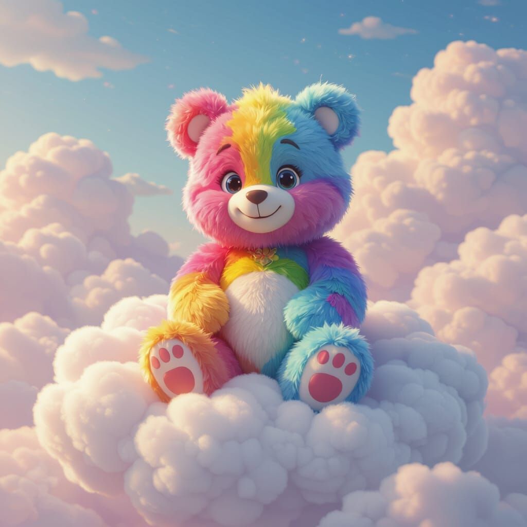 Care Bear on Cloud in Anime Style