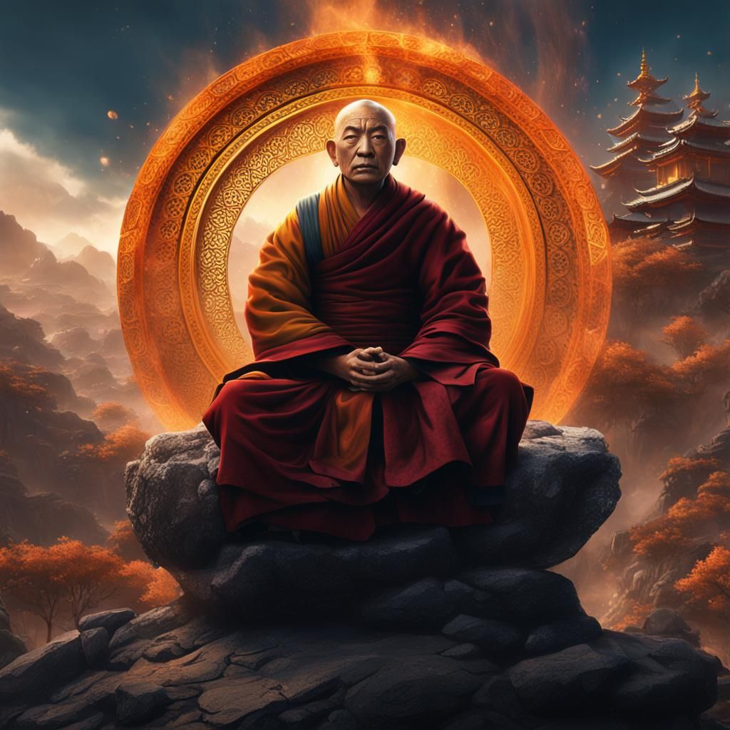 Meditating Tibetan Monk: Detailed Fantasy Concept Art