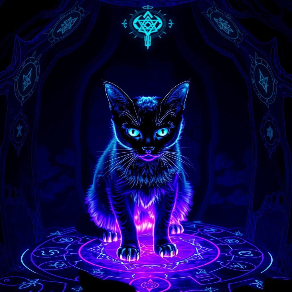 Ethereal Black Cat Illuminated by Ultraviolet Glow