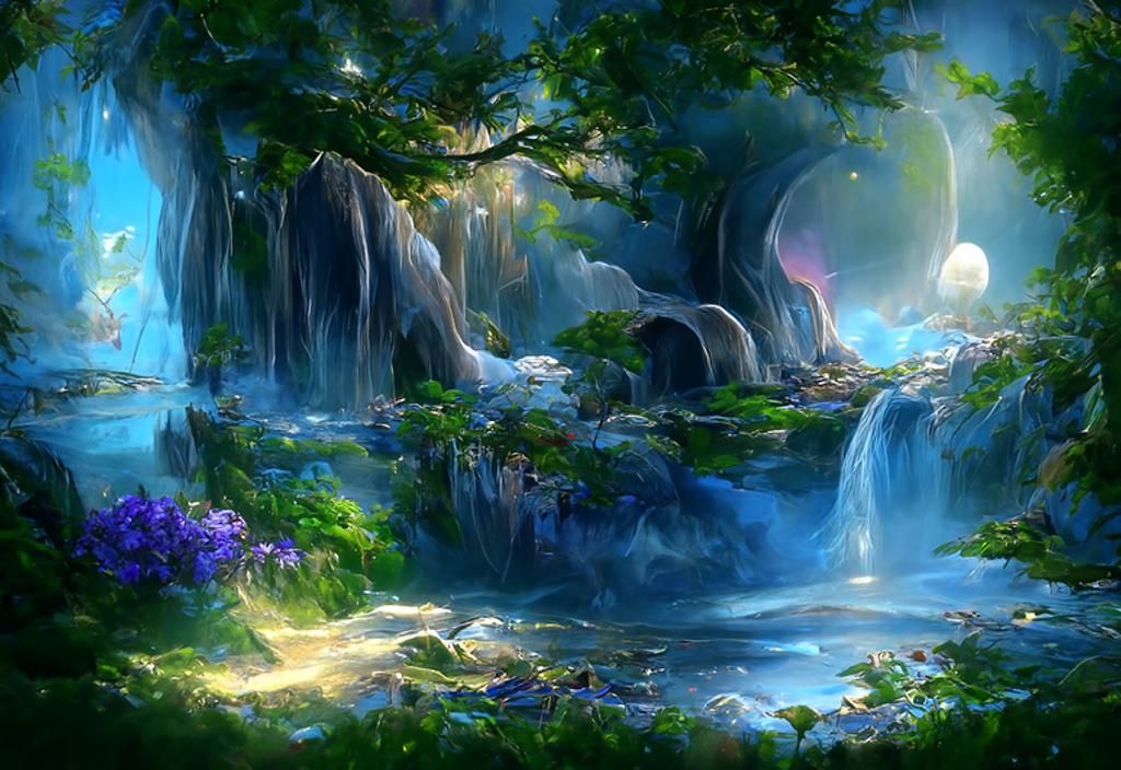 Magical Waterfall Fantasy Artwork in Hyperrealistic Style