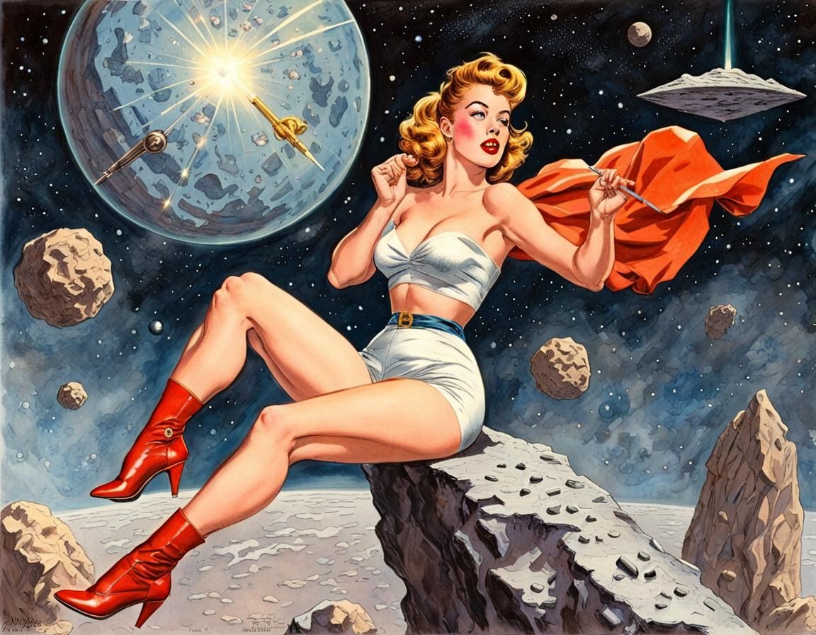 Pin-Up Girl Rides a Meteorite: Pin-Up Art