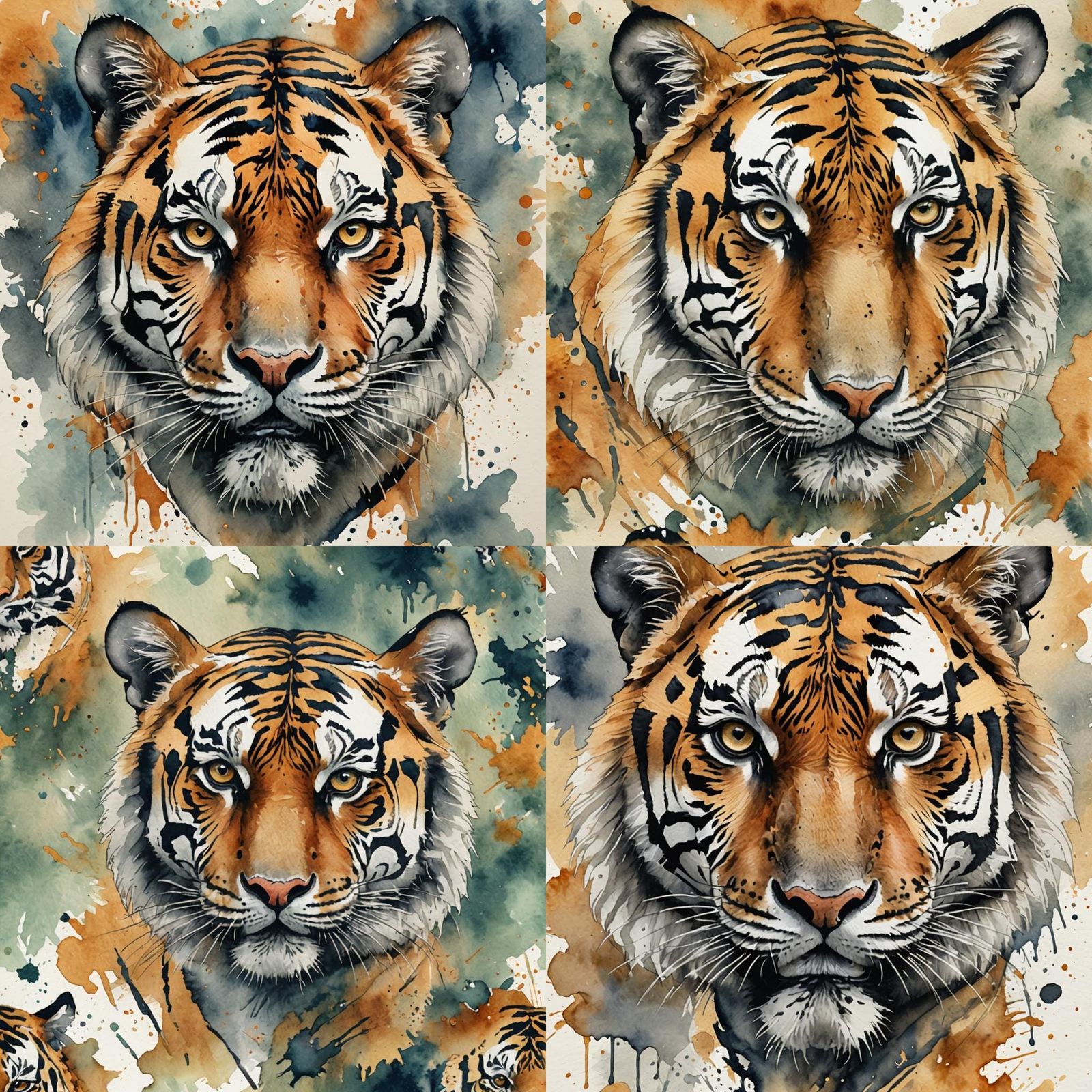Watercolor Tiger Head: Artistic Wildlife Portrait