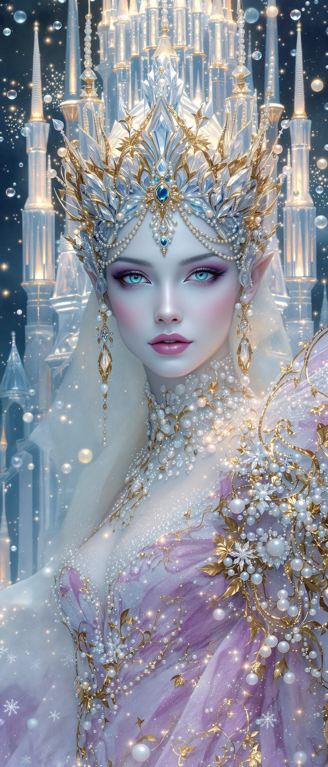 Ethereal Ice Queen in Majestic Castle, Alcohol Ink Style