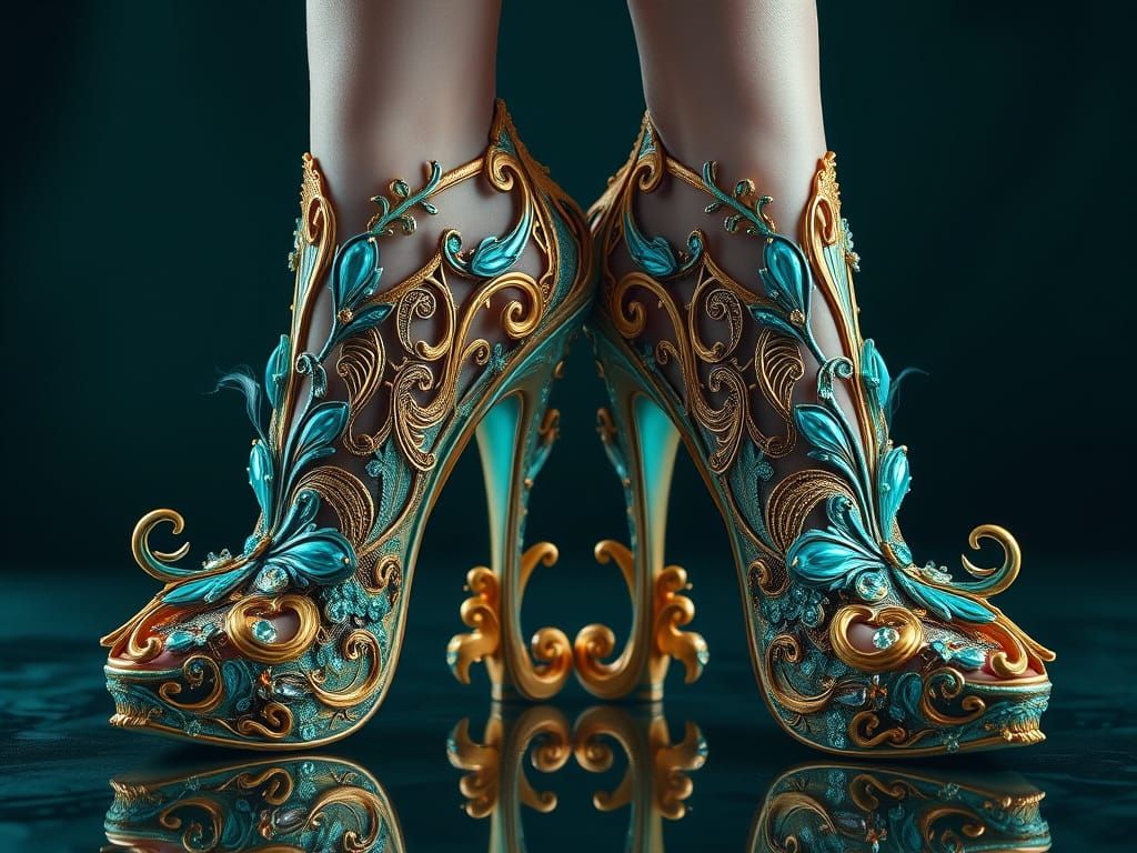 Ornate Turquoise High Heels with Filigree Design