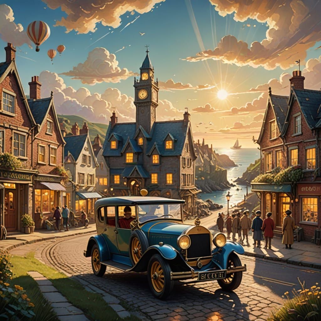 Vibrant Oil Painting of Chitty Chitty Bang Bang in a Whimsic...