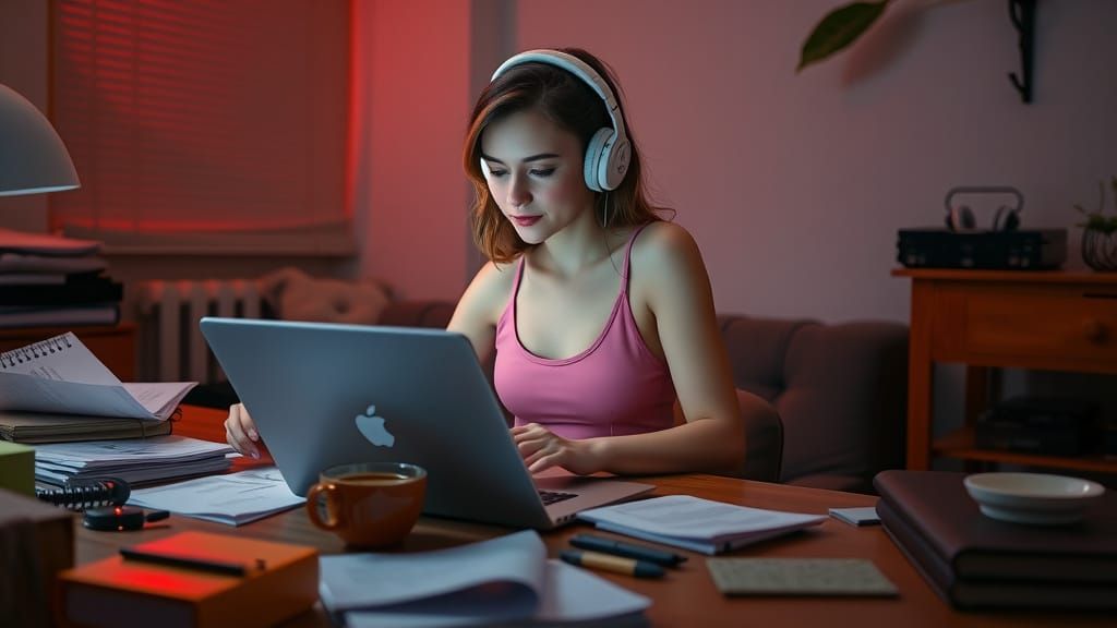 Futuristic Woman Working at Desk in 4K