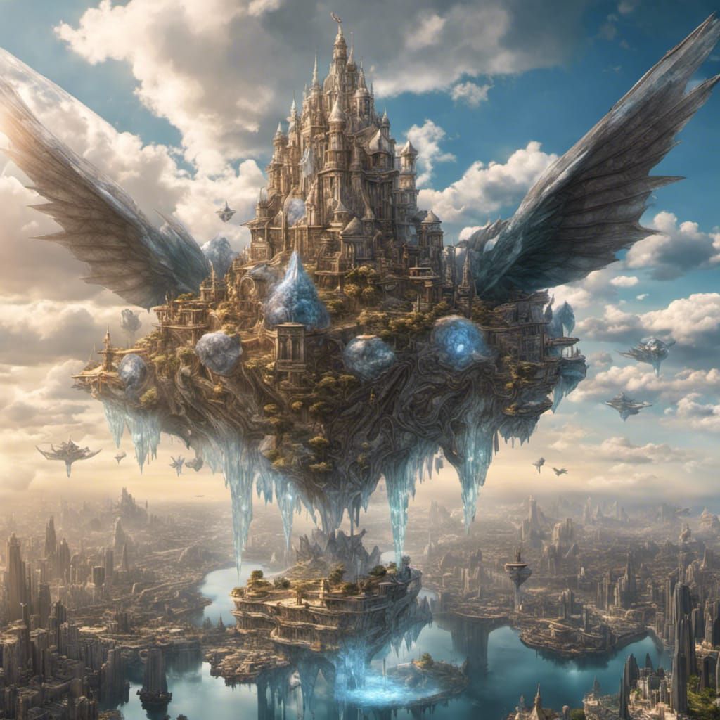 Floating City Powered by Crystal, Winged Creatures