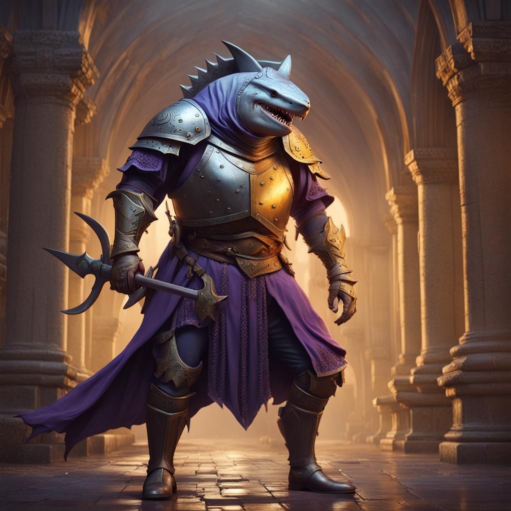Anthropomorphic Shark Knight Concept Art in 8k Resolution
