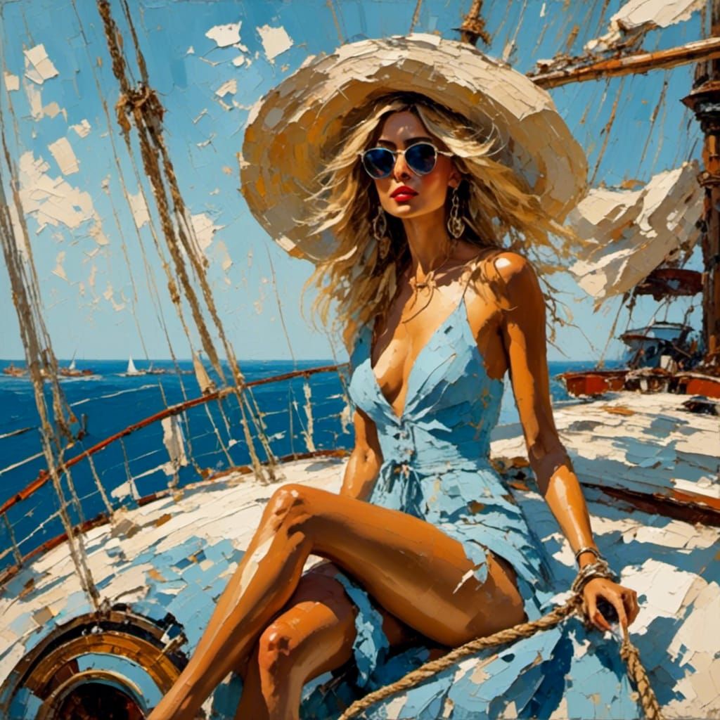 Blonde Woman on Luxury Boat in High Resolution