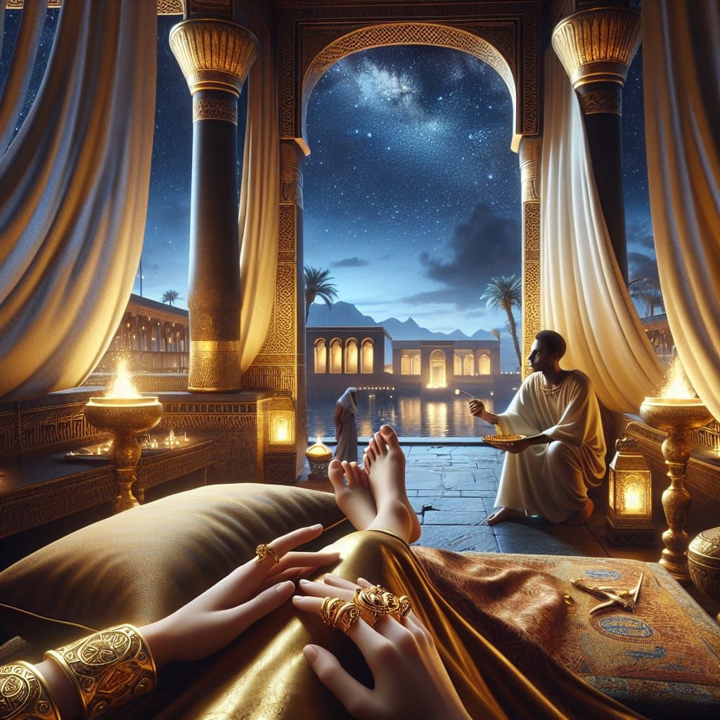 Ancient Queen's Serene Nighttime Sanctuary