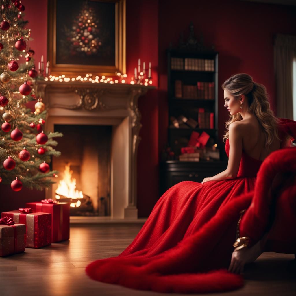 Cozy Christmas Living Room in Hyperrealistic Style