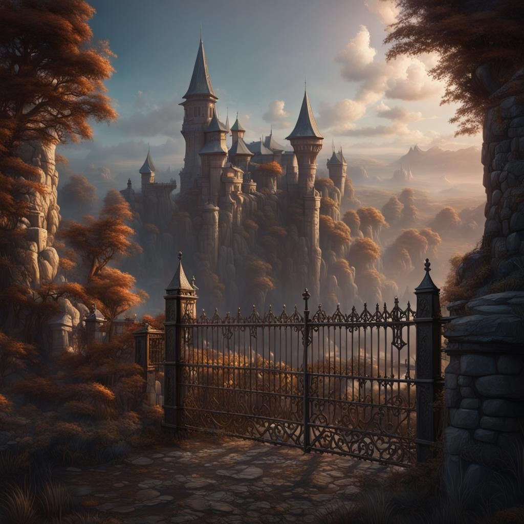 Detailed Fencing Scene in a Fantasy Matte Painting