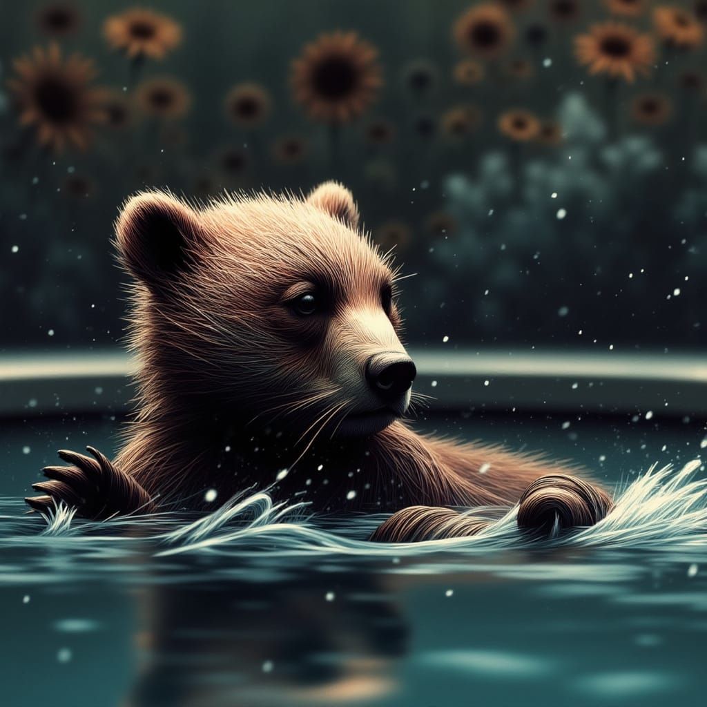 Bear Cub Relaxing in a Cozy Jacuzzi