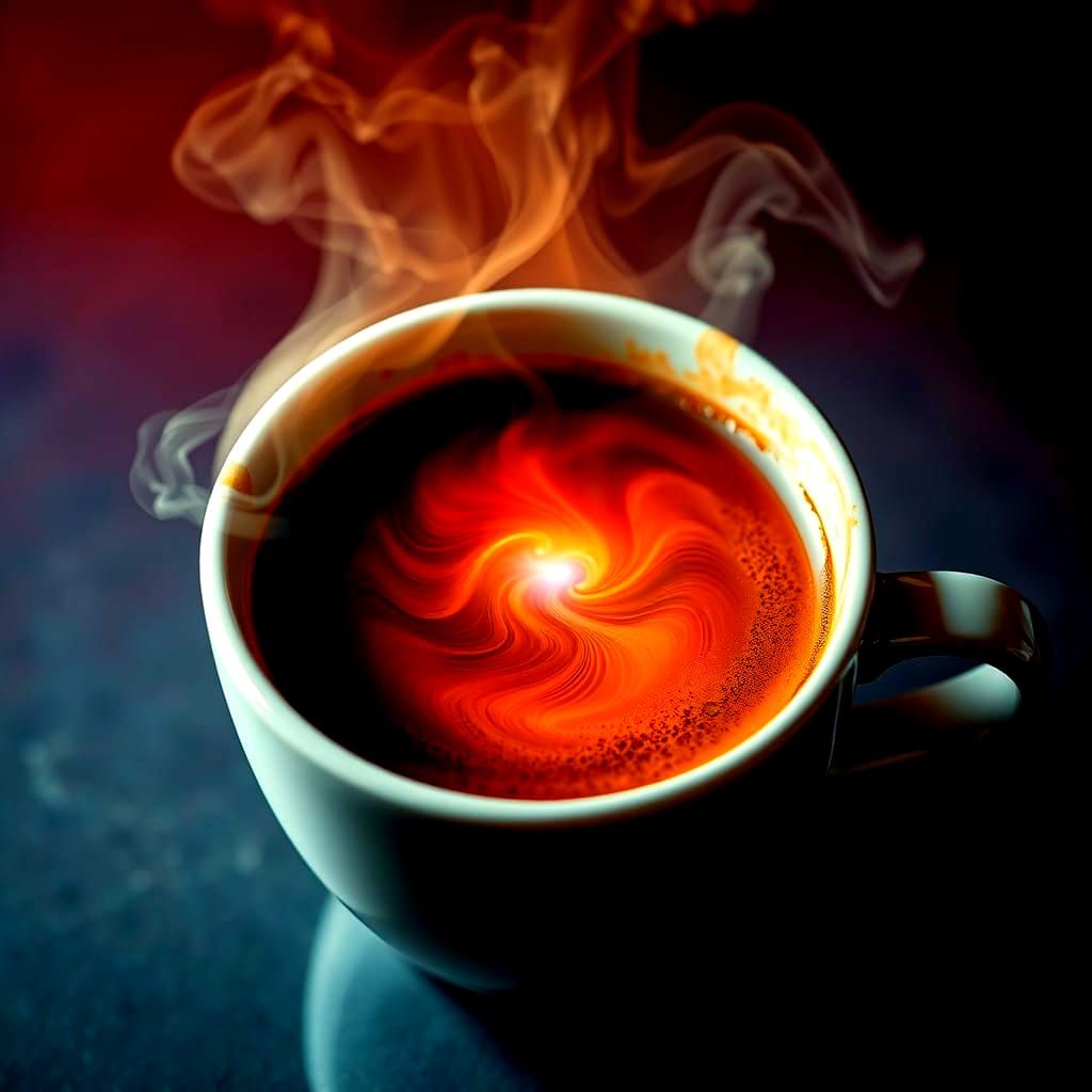 Ethereal Coffee Cup Hologram in a Fantastical World