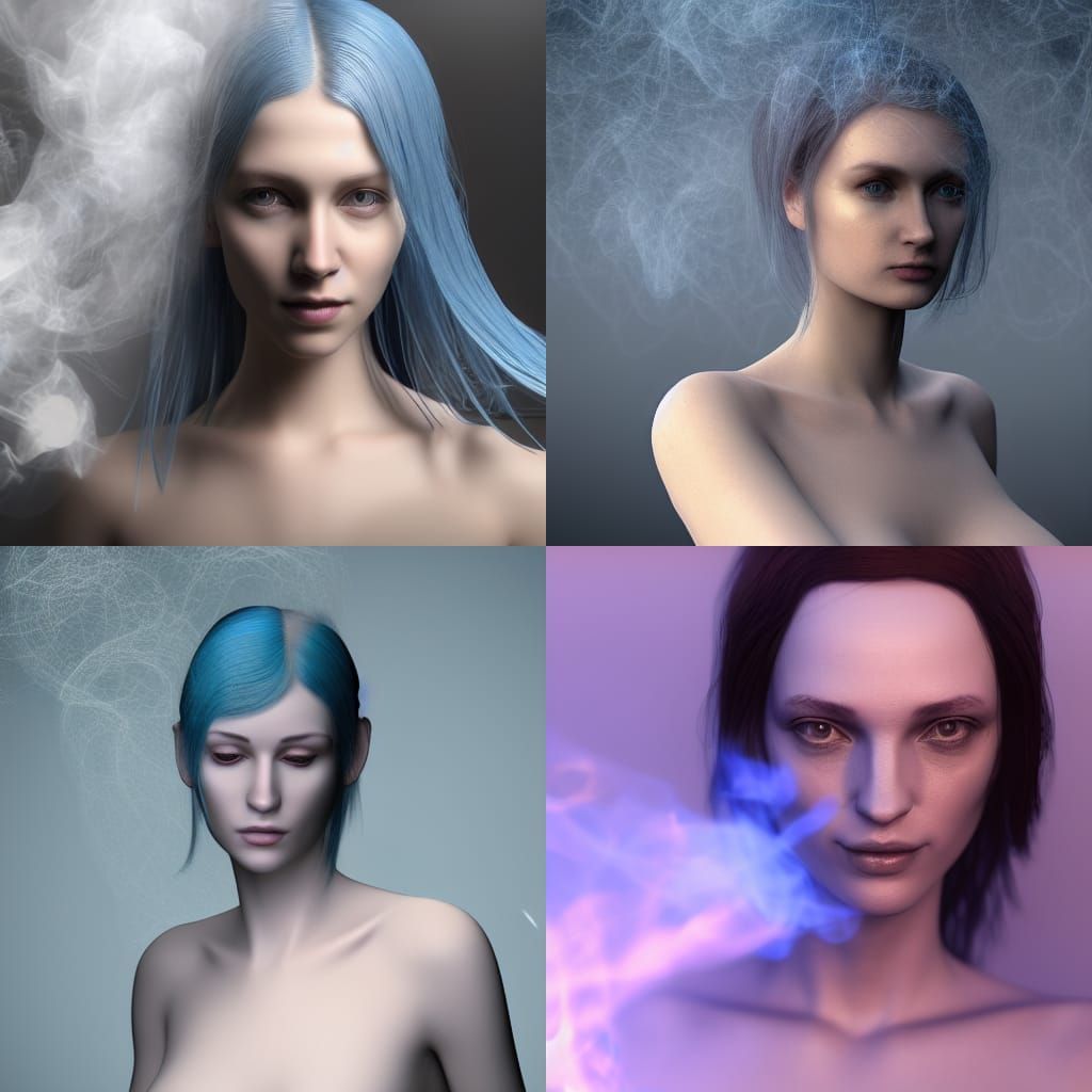Beautiful Pale Woman with Water and Smoke