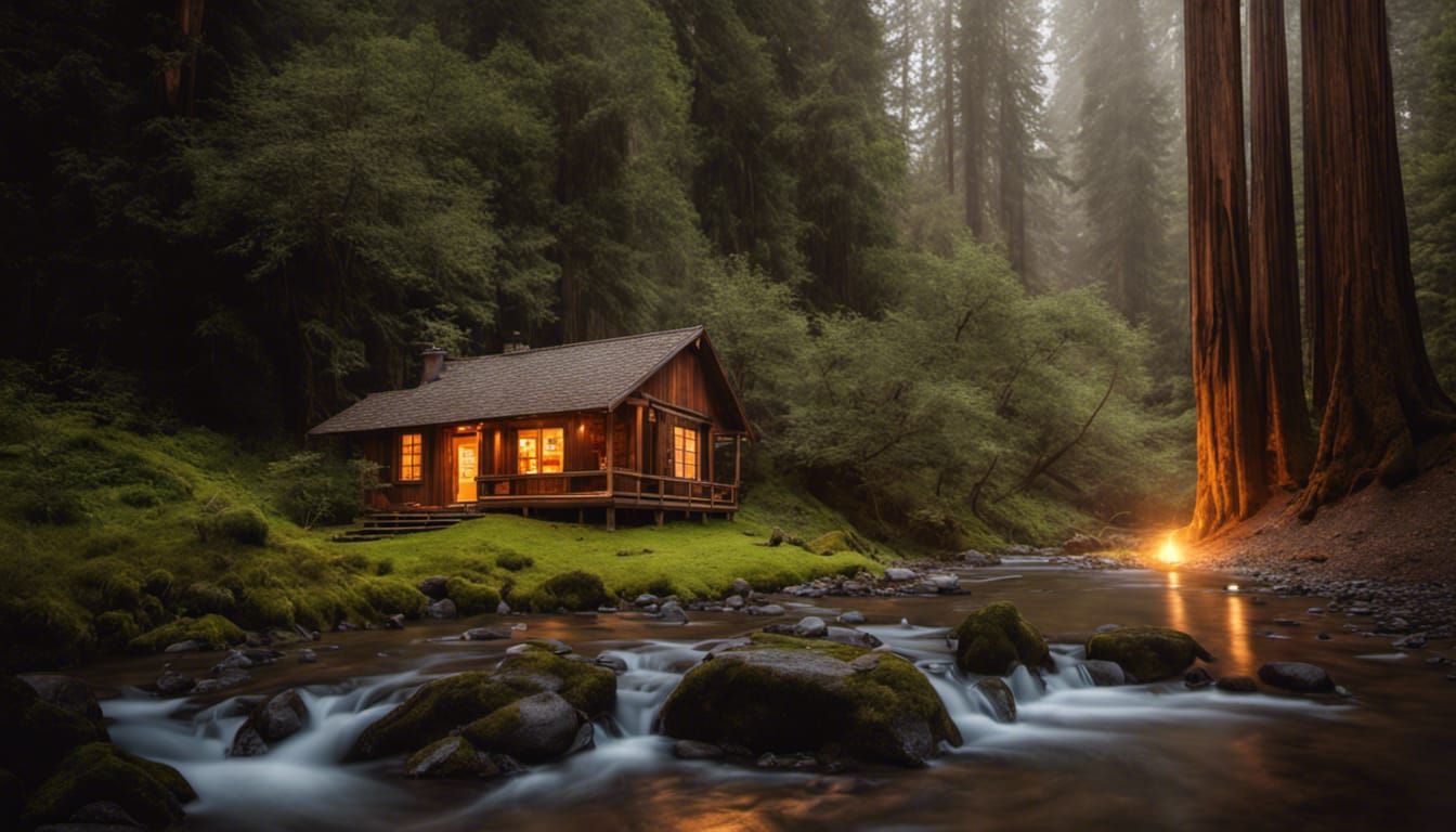 Cozy Cabin in Redwood Forest by Eroding Stream